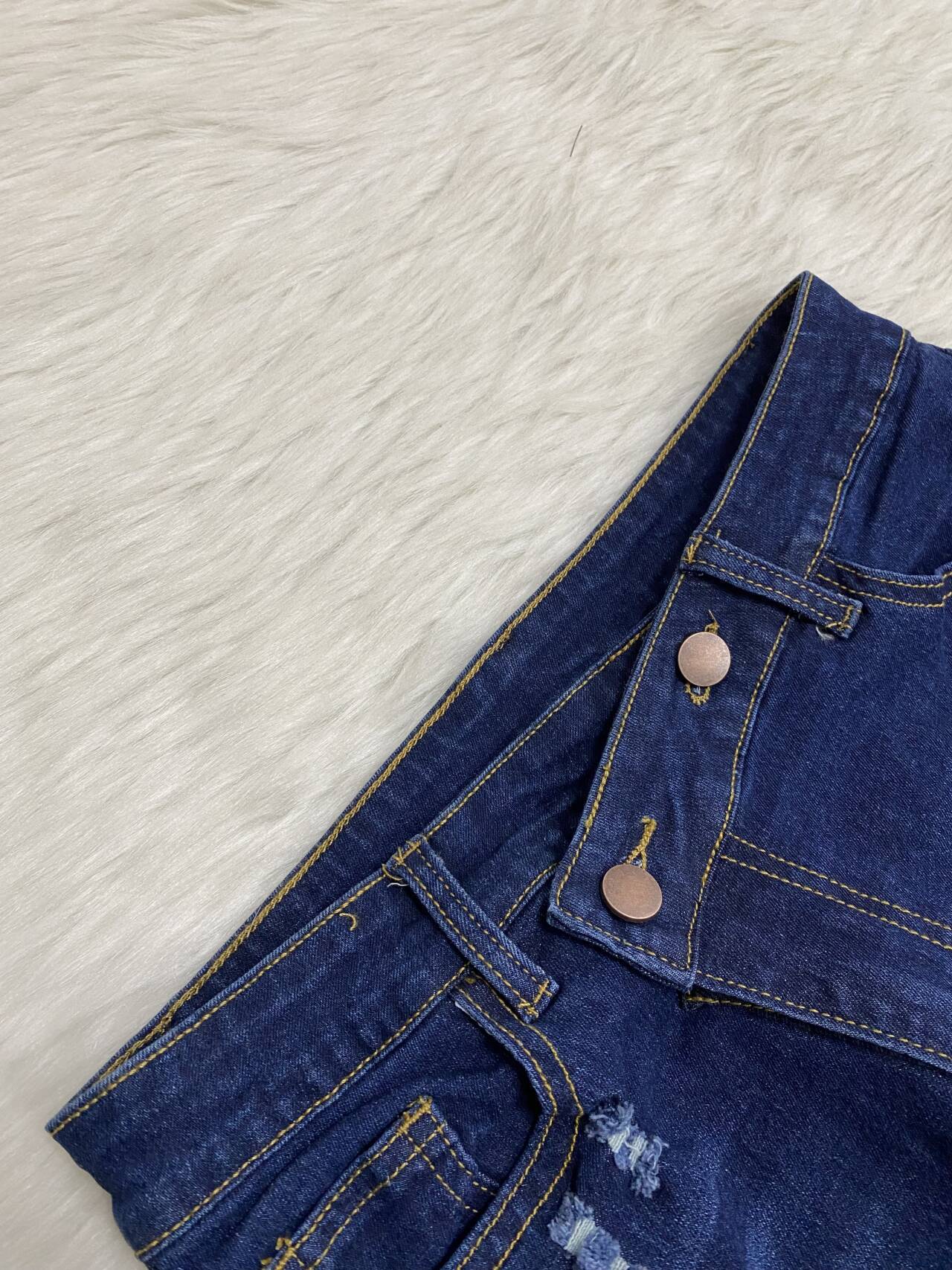 Jeans Ankle Length Women Pencil Denim Hole Pants Ripped Pockets High Waist Jean Skinny Streetwear Button Washed Distressed