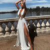 European and American Style Women's Clothing Ins Sexy Fashion Dress Wedding Deep V High Slit Part Large Hem Floor-Length Formal Dress