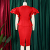 CM.YAYA Damen Kurzarm V-Ausschnitt Gürtel Hohe Taille Midikleid 2025 Sommer Afrika OL Business Abend Sexy Partykleider Vestidos