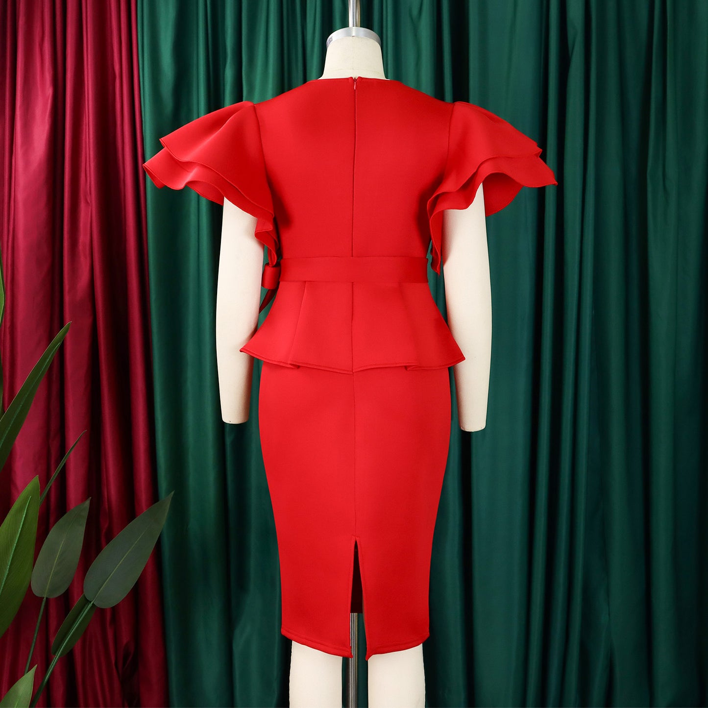 CM.YAYA Damen Kurzarm V-Ausschnitt Gürtel Hohe Taille Midikleid 2025 Sommer Afrika OL Business Abend Sexy Partykleider Vestidos