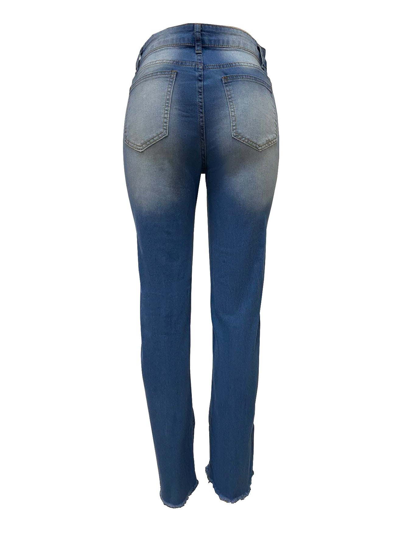 Jeans Ankle Length Women Pencil Denim Hole Pants Ripped Pockets High Waist Jean Skinny Streetwear Button Washed Distressed