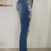 Jeans Ankle Length Women Pencil Denim Hole Pants Ripped Pockets High Waist Jean Skinny Streetwear Button Washed Distressed