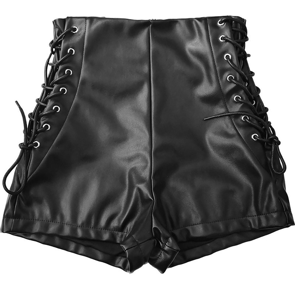 Cross-border New Arrival Yamasun Black High Waist Elastic Shorts Women's Tight Casual Pants Imitation Leather Boots Pants Plus Size Shorts