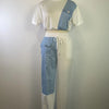 CM.YAYA Workout Denim Patchwork Women Two 2 Piece Set Outfit Sweatsuit 2022 T-shirt and Jogger Pants Matching Set Tracksuit