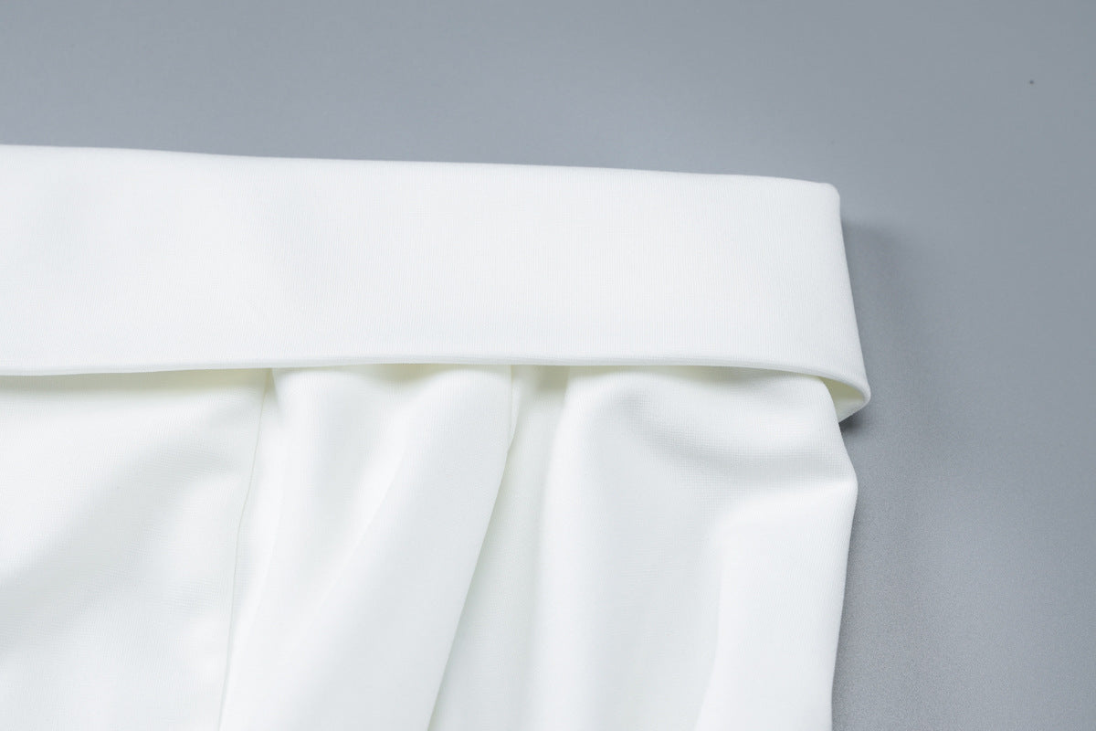 BKQU Elegantes schulterfreies Langarm-Minikleid für Damen, sexy trägerloses, rückenfreies, schmales A-Linien-Kurzleid, elegantes Party-Vestido