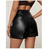 European and American Foreign Trade PU Leather Shorts Women's Outer Wear Cross-border Women's New High-roll Hem Pleated Women's Casual Hip Pants