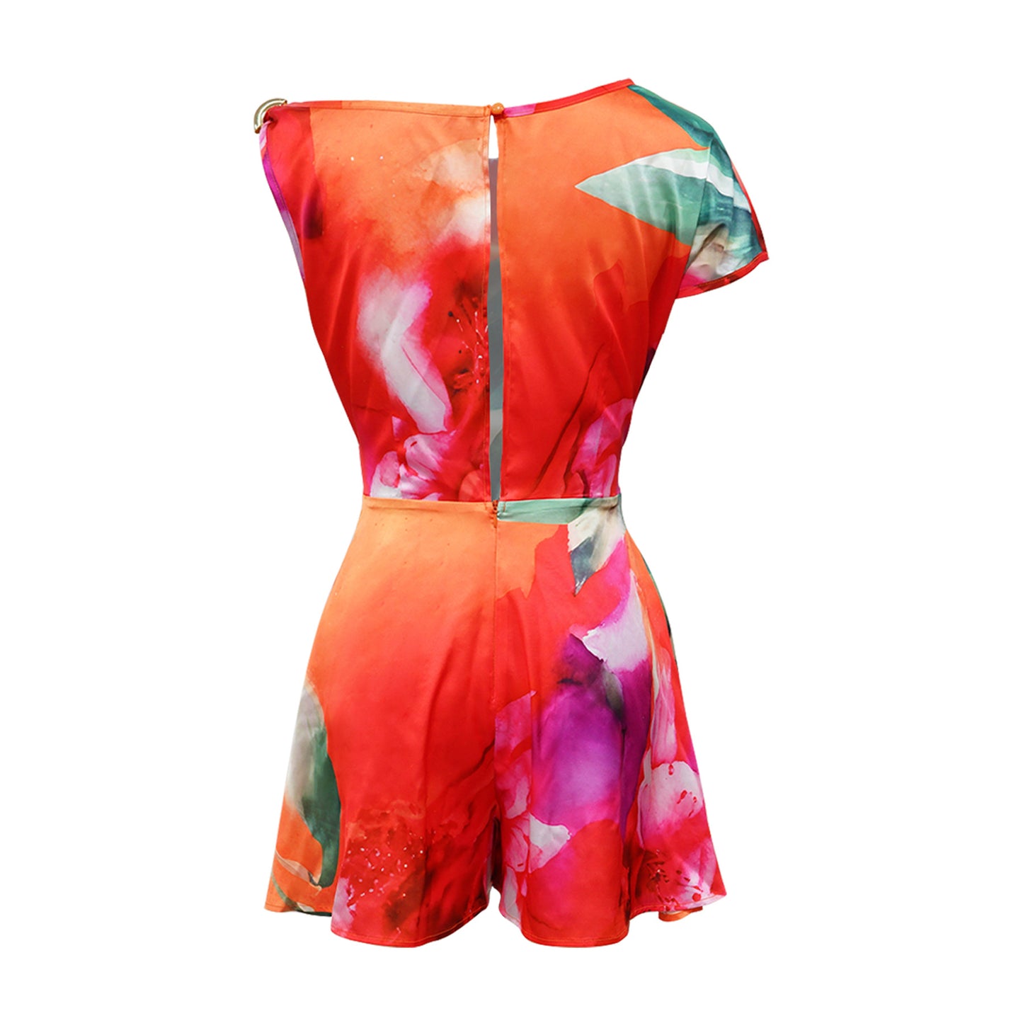 CM.YAYA Damen Batik-Print Strand Ärmellos V-Ausschnitt Schärpen Sexy Party Club Playsuits Jumpsuit 2025 Sommer Einteiler Rompers