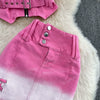 Pink Gradient Jeans Skirts Set Girl Fashion Denim Sleeveless Camisole Vest Top Two-piece Set Mini Bodycon Strap Skirt Summer