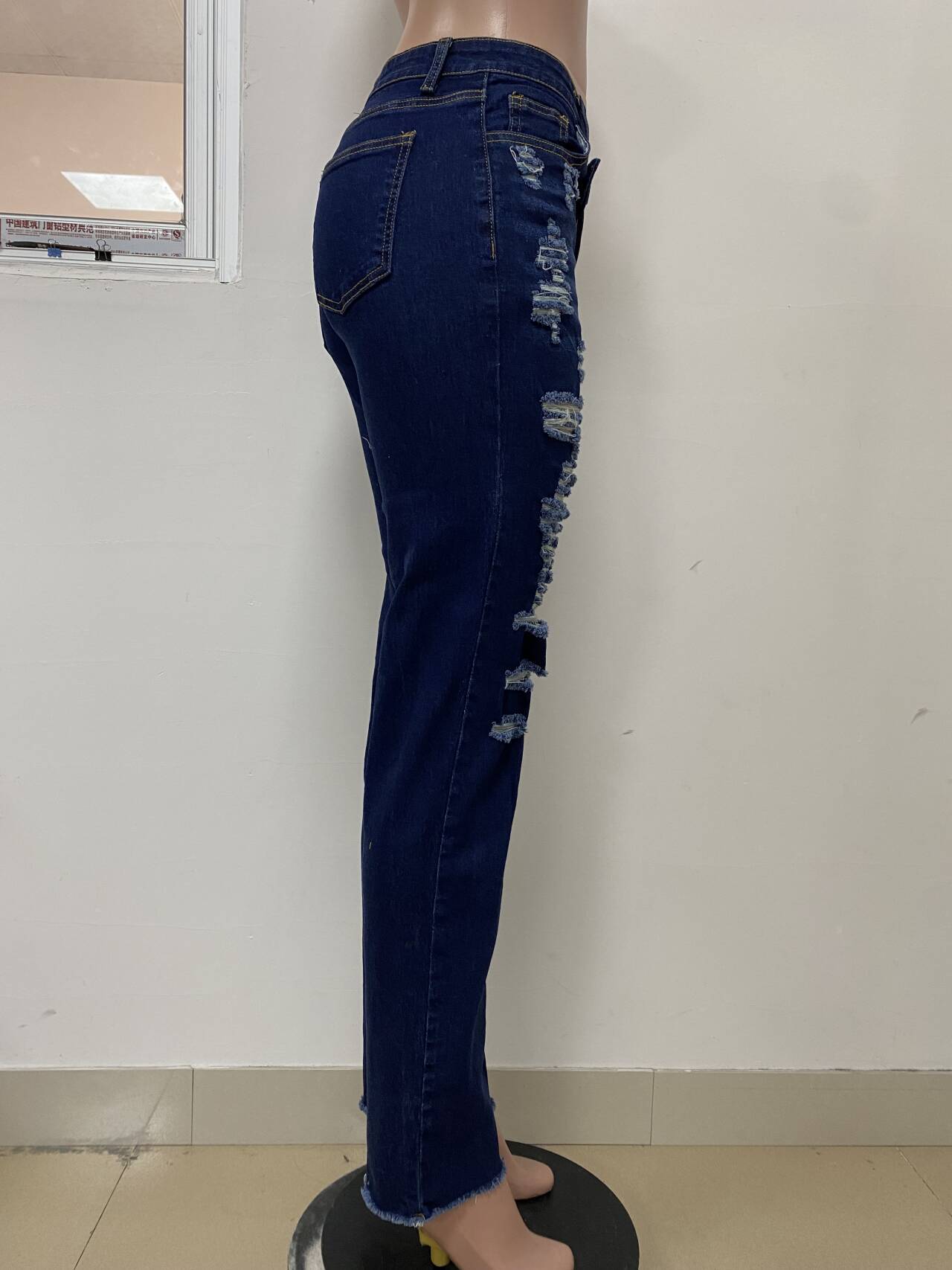 Jeans Ankle Length Women Pencil Denim Hole Pants Ripped Pockets High Waist Jean Skinny Streetwear Button Washed Distressed