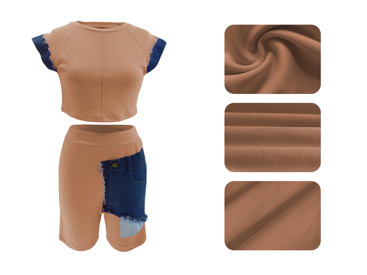 CM.YAYA Fashion Denim Patchwork Women's Set Sleeveless T-shirt and Shorts 2025 Active Street Two 2 Piece Sets Outfits Tracksuit