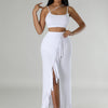 CM.YAYA Summer Women Sets Sleeveless Sexy Strap Crop Top and Tassel Long Skirt Sets Night Club Party Beach 2 Two Piece Sets