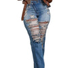 Jeans Ankle Length Women Pencil Denim Hole Pants Ripped Pockets High Waist Jean Skinny Streetwear Button Washed Distressed