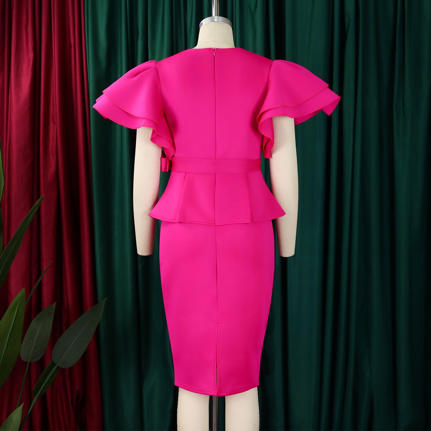 CM.YAYA Damen Kurzarm V-Ausschnitt Gürtel Hohe Taille Midikleid 2025 Sommer Afrika OL Business Abend Sexy Partykleider Vestidos