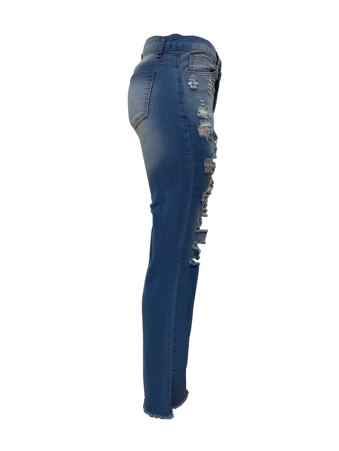 Jeans Ankle Length Women Pencil Denim Hole Pants Ripped Pockets High Waist Jean Skinny Streetwear Button Washed Distressed