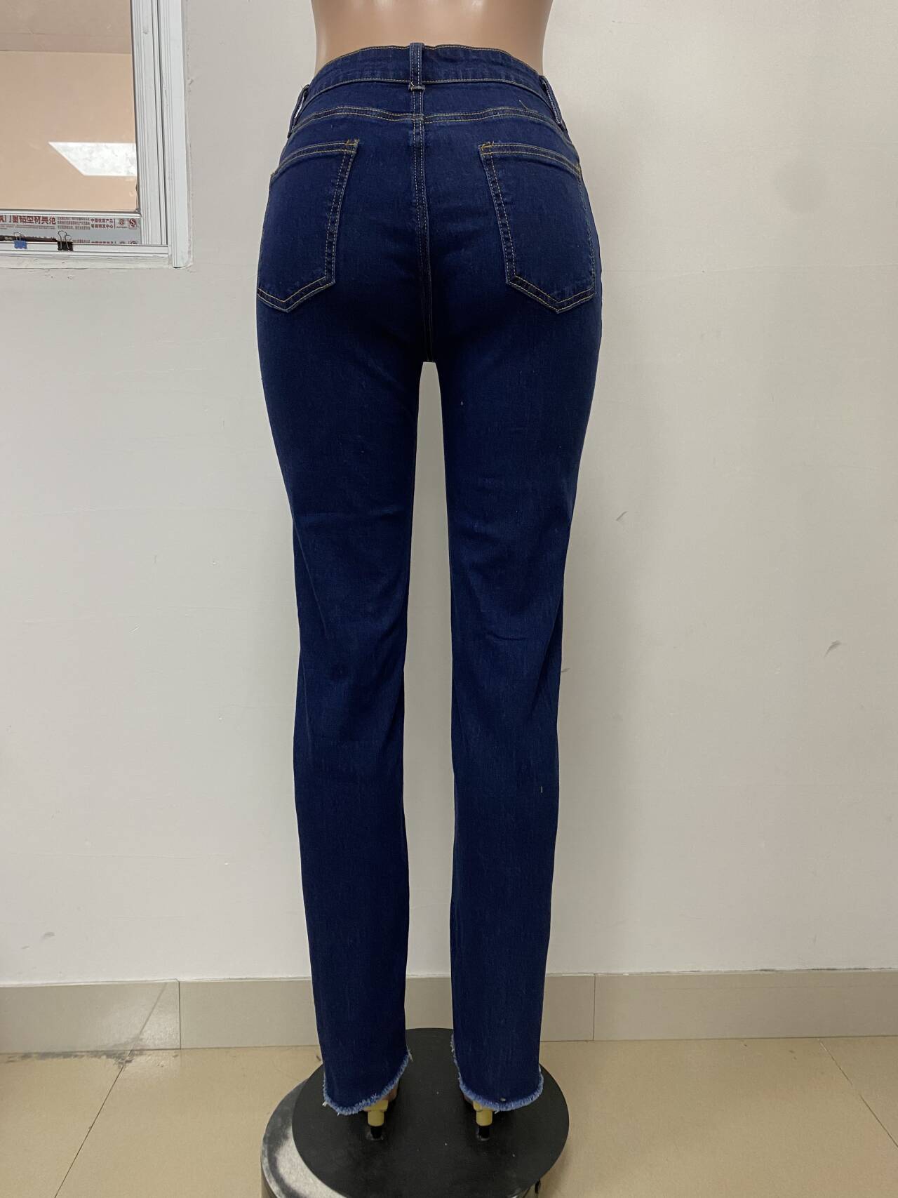 Jeans Ankle Length Women Pencil Denim Hole Pants Ripped Pockets High Waist Jean Skinny Streetwear Button Washed Distressed