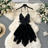 CHILLGIO Women Butterfly Velour Glitter Spaghetti Strap Sexy Fashion Backless Nightie Erotic Irregular A Line Pajamas Sundress