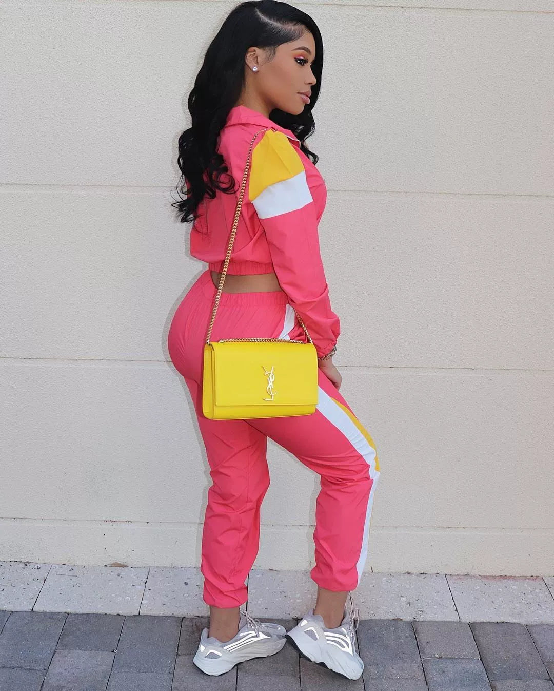 2024 Women's Fashion Color Collision Casual Suit, Splicing Sports Two-piece Set