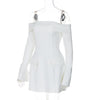 BKQU Elegantes schulterfreies Langarm-Minikleid für Damen, sexy trägerloses, rückenfreies, schmales A-Linien-Kurzleid, elegantes Party-Vestido