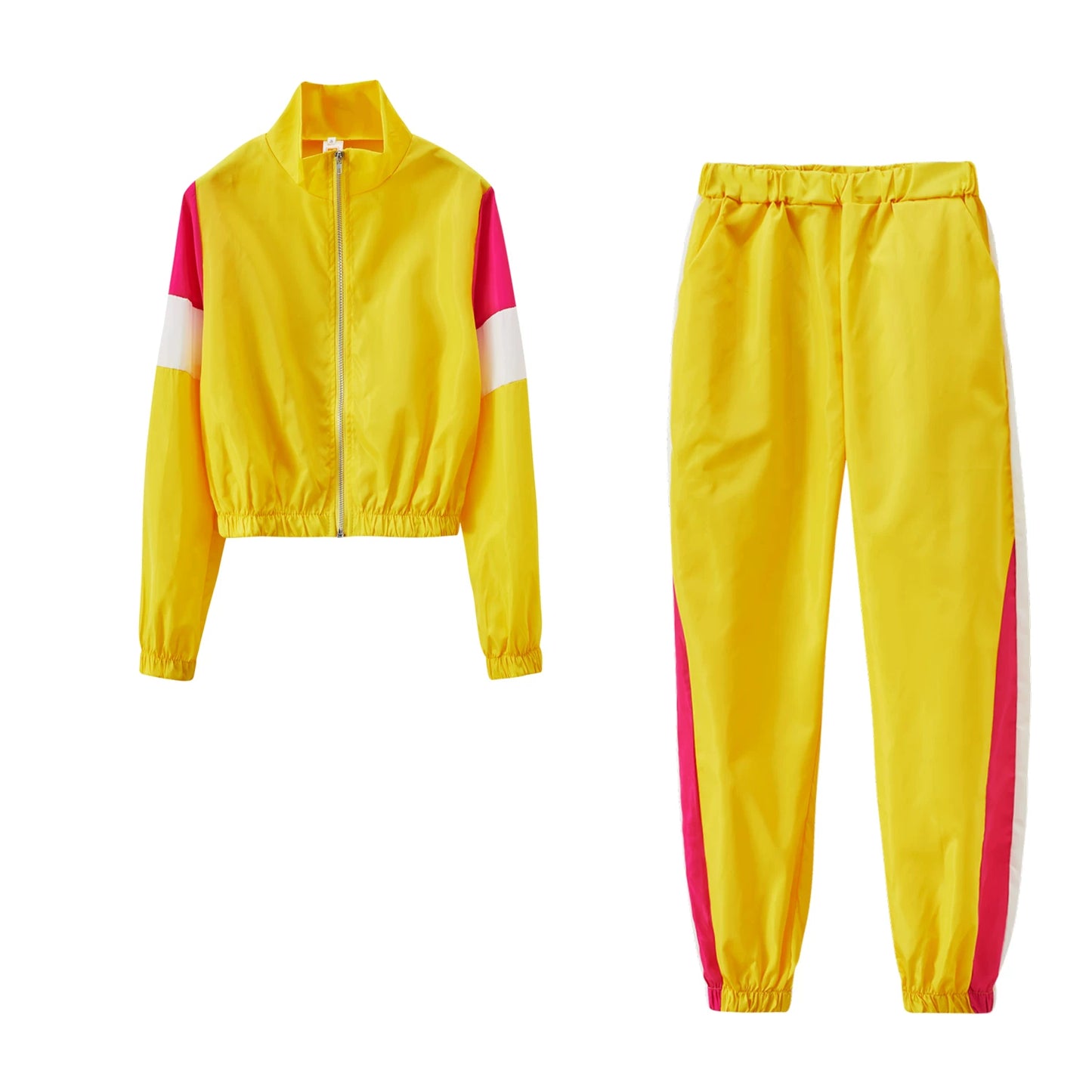 2024 Women's Fashion Color Collision Casual Suit, Splicing Sports Two-piece Set