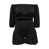 CM.YAYA Plus Size Women's Set Long Sleeve Slash Neck T-Shirt and Shorts 2025 Summer Ruched Two 2 Piece Set Outfits Tracksuit