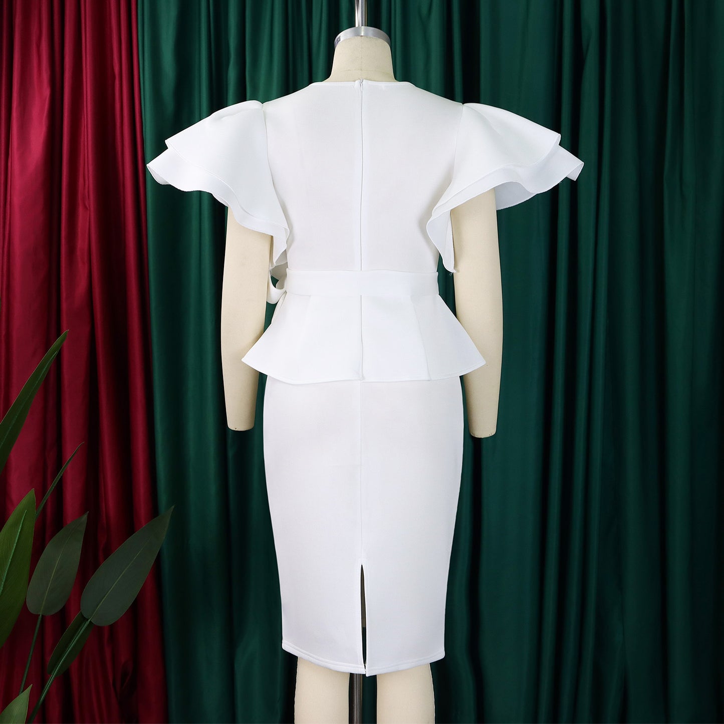 CM.YAYA Damen Kurzarm V-Ausschnitt Gürtel Hohe Taille Midikleid 2025 Sommer Afrika OL Business Abend Sexy Partykleider Vestidos