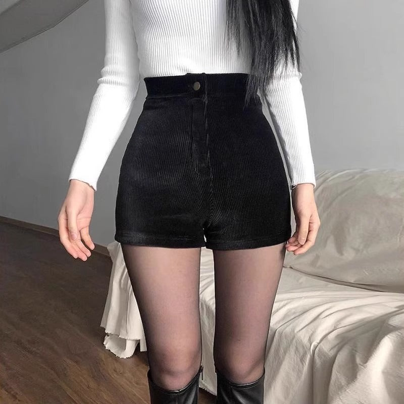 Corduroy shorts for women 2023 autumn and winter New High waist slimming straight tights fashionable Korean style small boot pants