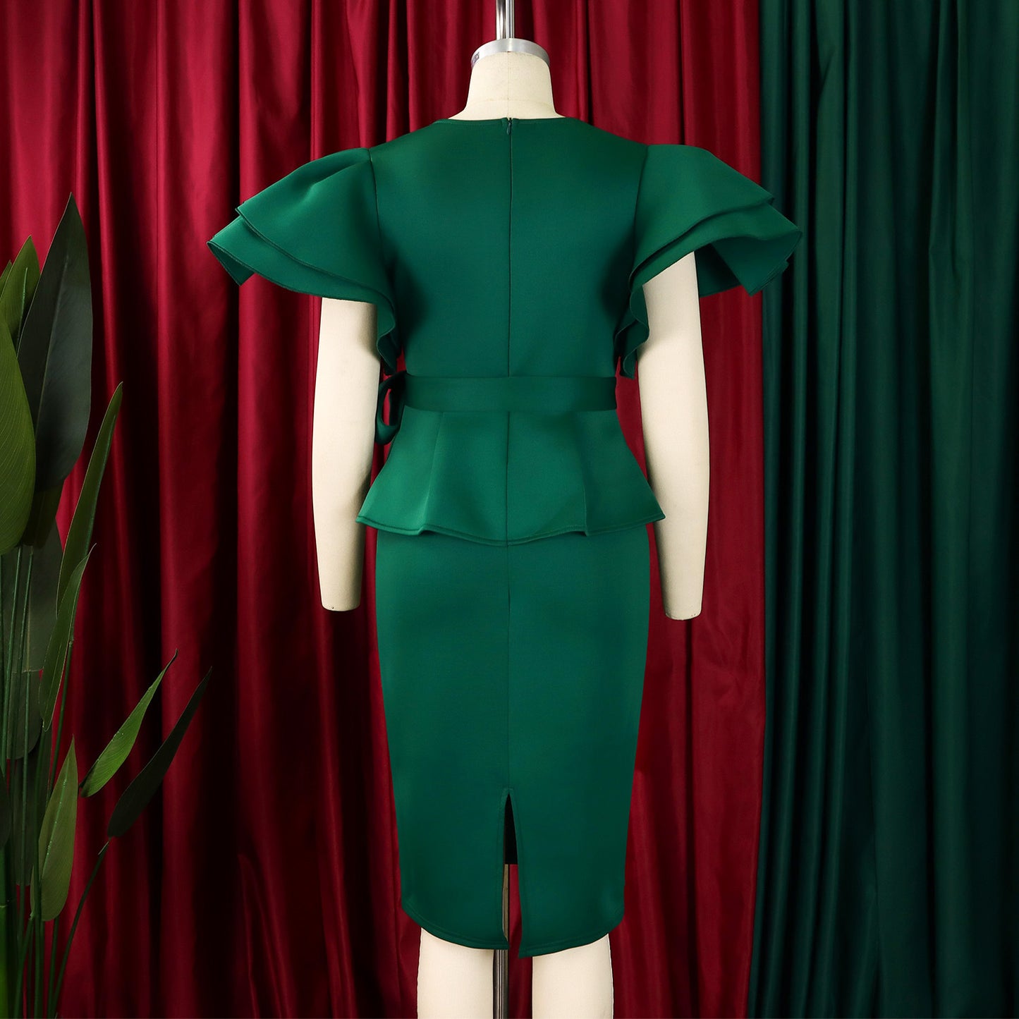 CM.YAYA Damen Kurzarm V-Ausschnitt Gürtel Hohe Taille Midikleid 2025 Sommer Afrika OL Business Abend Sexy Partykleider Vestidos