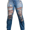 Jeans Ankle Length Women Pencil Denim Hole Pants Ripped Pockets High Waist Jean Skinny Streetwear Button Washed Distressed
