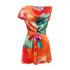 CM.YAYA Damen Batik-Print Strand Ärmellos V-Ausschnitt Schärpen Sexy Party Club Playsuits Jumpsuit 2025 Sommer Einteiler Rompers