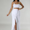 CM.YAYA Summer Women Sets Sleeveless Sexy Strap Crop Top and Tassel Long Skirt Sets Night Club Party Beach 2 Two Piece Sets