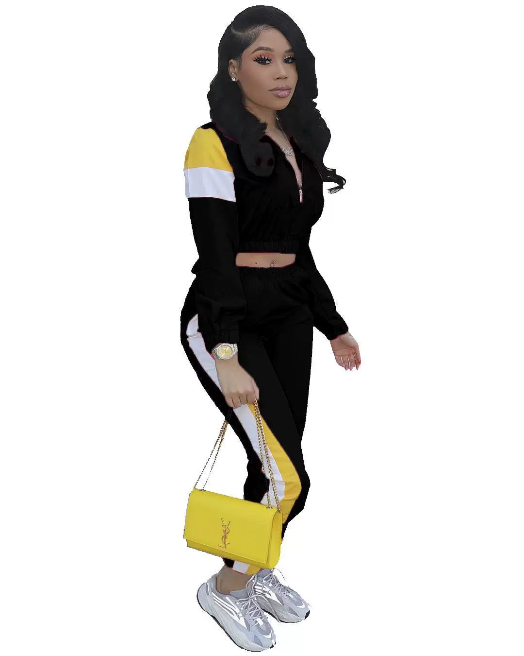 2024 Women's Fashion Color Collision Casual Suit, Splicing Sports Two-piece Set