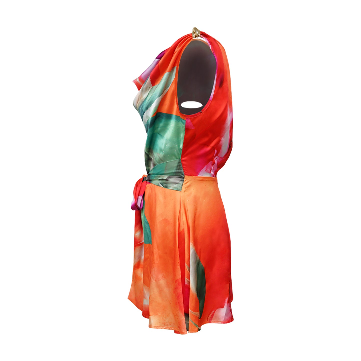 CM.YAYA Damen Batik-Print Strand Ärmellos V-Ausschnitt Schärpen Sexy Party Club Playsuits Jumpsuit 2025 Sommer Einteiler Rompers
