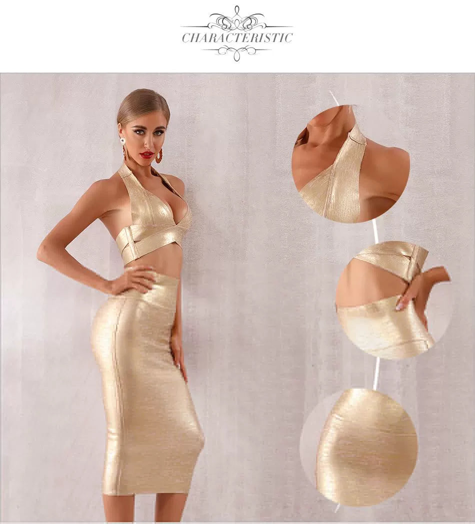 Verbandsets Kleid Zweiteiliges Set Oberteil Gold Partykleider
