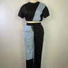 CM.YAYA Workout Denim Patchwork Women Two 2 Piece Set Outfit Sweatsuit 2022 T-shirt and Jogger Pants Matching Set Tracksuit