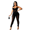 European and American Women's Clothing See-through Sexy Suspender Mesh Jumpsuit