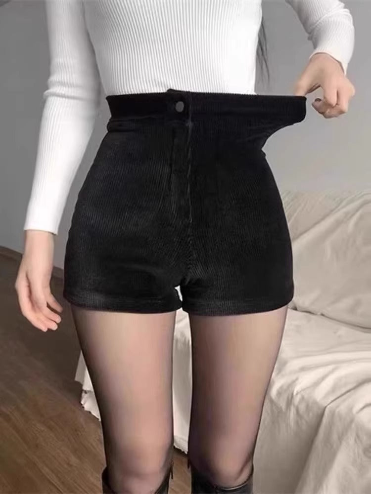 Corduroy shorts for women 2023 autumn and winter New High waist slimming straight tights fashionable Korean style small boot pants