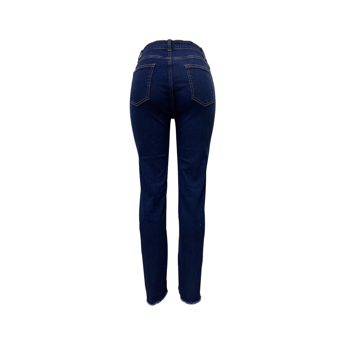 Jeans Ankle Length Women Pencil Denim Hole Pants Ripped Pockets High Waist Jean Skinny Streetwear Button Washed Distressed