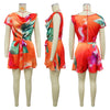 CM.YAYA Damen Batik-Print Strand Ärmellos V-Ausschnitt Schärpen Sexy Party Club Playsuits Jumpsuit 2025 Sommer Einteiler Rompers
