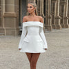 BKQU Elegant Solid Backless Mini Dress Women High Waist Fashion Long Sleeve Slim A-line Dresses 2024 Autumn Party Evening Dress