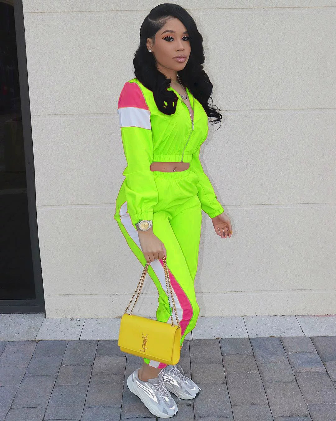 2024 Women's Fashion Color Collision Casual Suit, Splicing Sports Two-piece Set