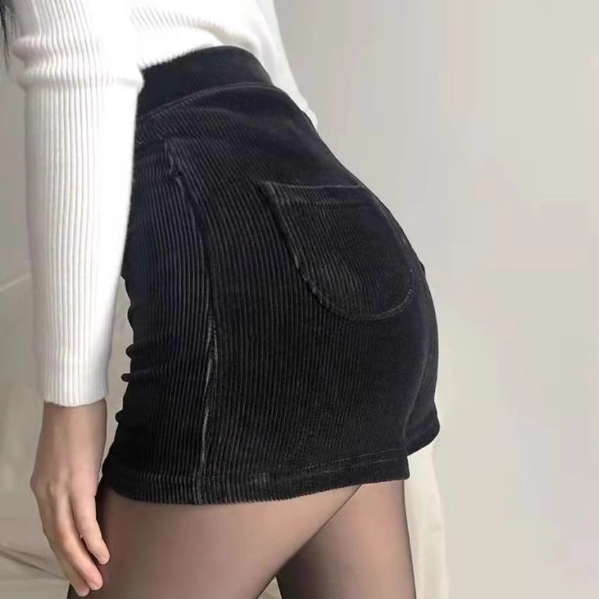 Corduroy shorts for women 2023 autumn and winter New High waist slimming straight tights fashionable Korean style small boot pants