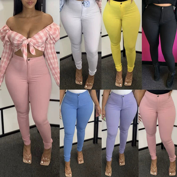 S-3XL Ladies Stretch New Small Leg Pants plus Size Stretch Women's Ankle-Tied Pants
