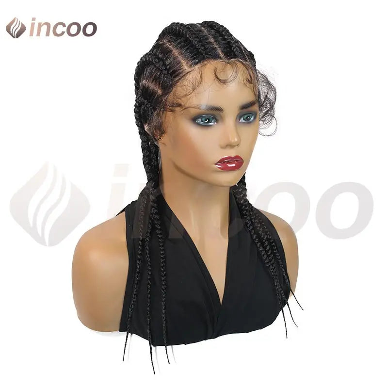 Wear and Go Glueless Wig Synthetische Vollspitzenperücke Geflochtene Perücken Jumbo Box Braids Perücke für schwarze Frauen Afrikanische Faux Locs Flechtperücke