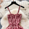 2024 New Summer Korean Fashion Rose Flower Print Romantic Retro Party Dress Elastic High Waist Vacation Long Dress Beach Vestido