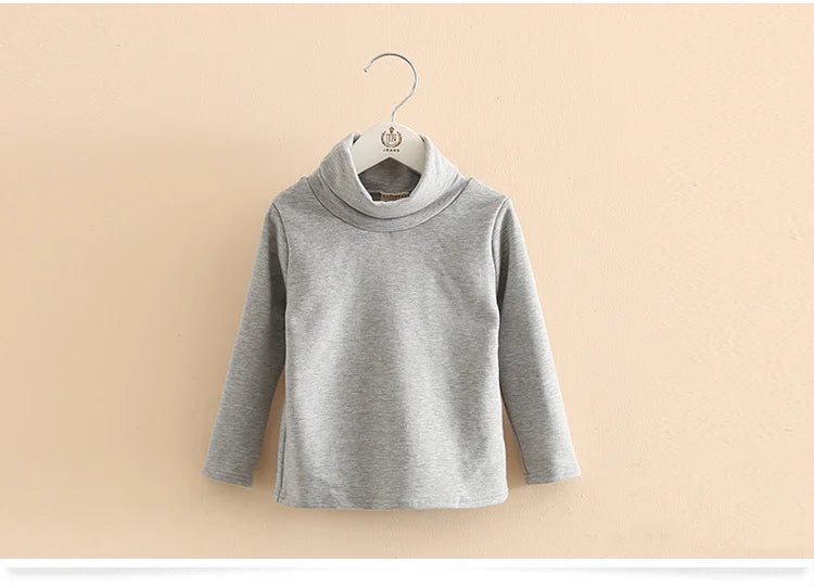 2025 Spring Autumn 2-10 Years Children'S Candy Color Sweet Long Sleeve High Neck Unisex Kids Girl Boy Basic Turtleneck T-Shirt