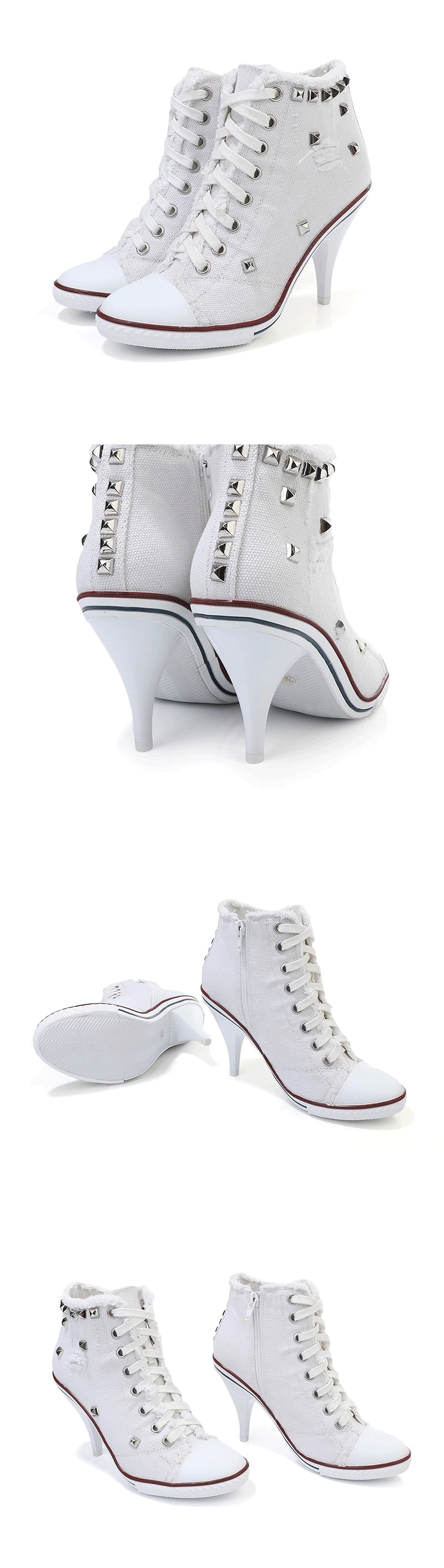 Women Boots Short High Heels Shoes For Women Botas British Style Rivet Ankle Boots Pointed Toe Side zipper strap Female Heels