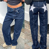 Combhasaki Damen Y2K Vintage Jeans Ästhetischer Sternmuster-Print Loose Straight Leg Denim Lange Hose Lässige Low Waist Hose
