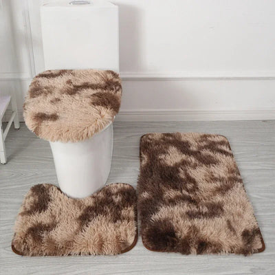 3-teiliges Badematten-Set für das Badezimmer, seidiger Tie-Dye Toilettenteppich, weicher rutschfester Teppich, Duschmatten, WC-Deckelbezug, Fußmatten für den Flur