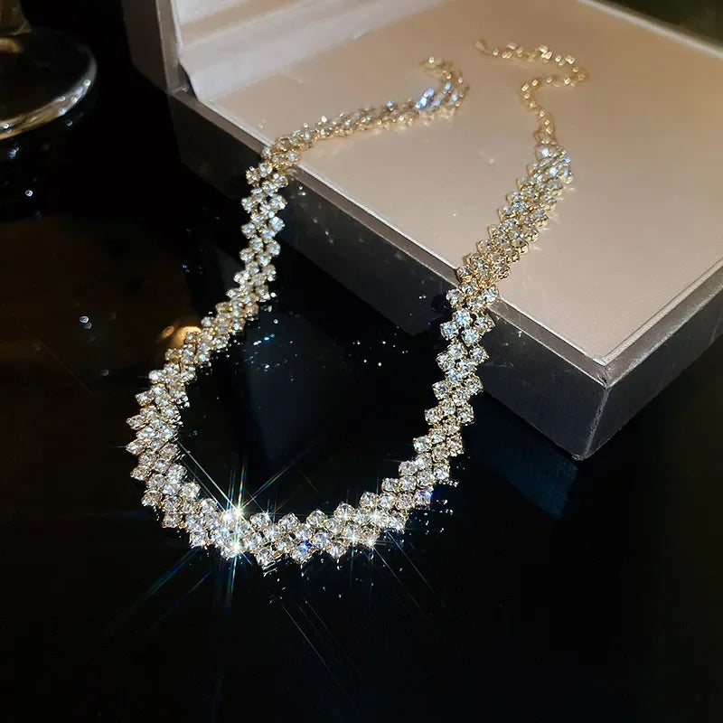 Fashion Gold Color Rhinestone Choker Necklaces for Women Geometric Crystal Necklaces Weddings Jewelry Party Gifts