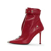 Gürtelschnalle Reißverschluss vorne Modenschau Stiefeletten Damen Herbst Winter Neu Spitz Metallverzierung Rote High Heels Ankle Boots